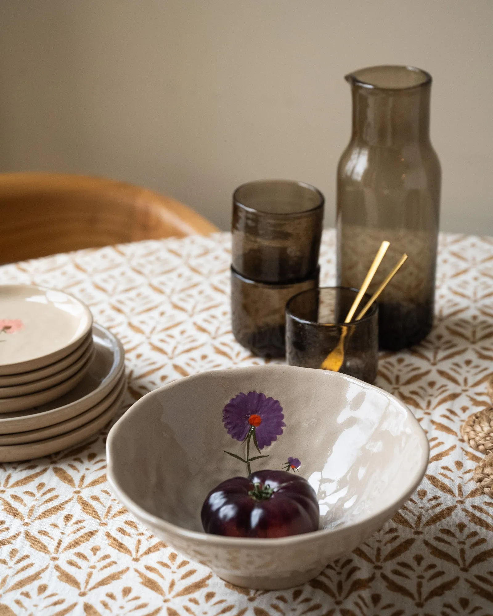 Salad Bowl Flower Purple Stoneware
