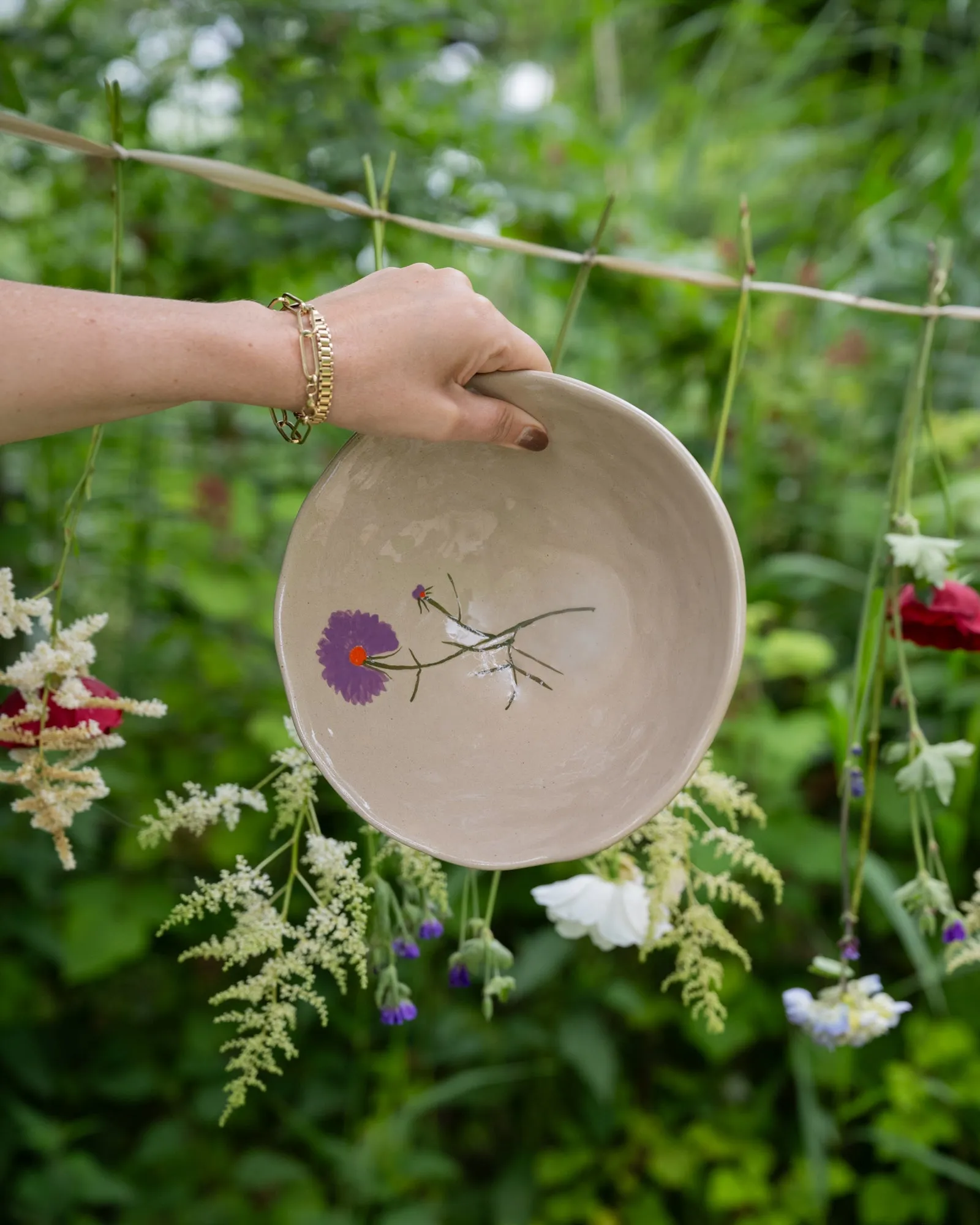Salad Bowl Flower Purple Stoneware