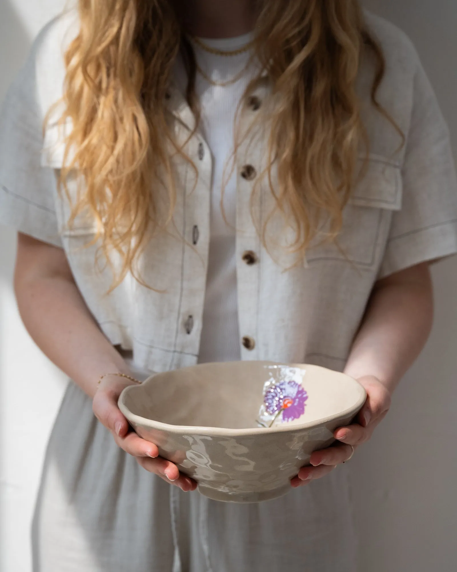 Salad Bowl Flower Purple Stoneware