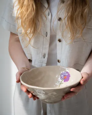 Salad Bowl Flower Purple Stoneware
