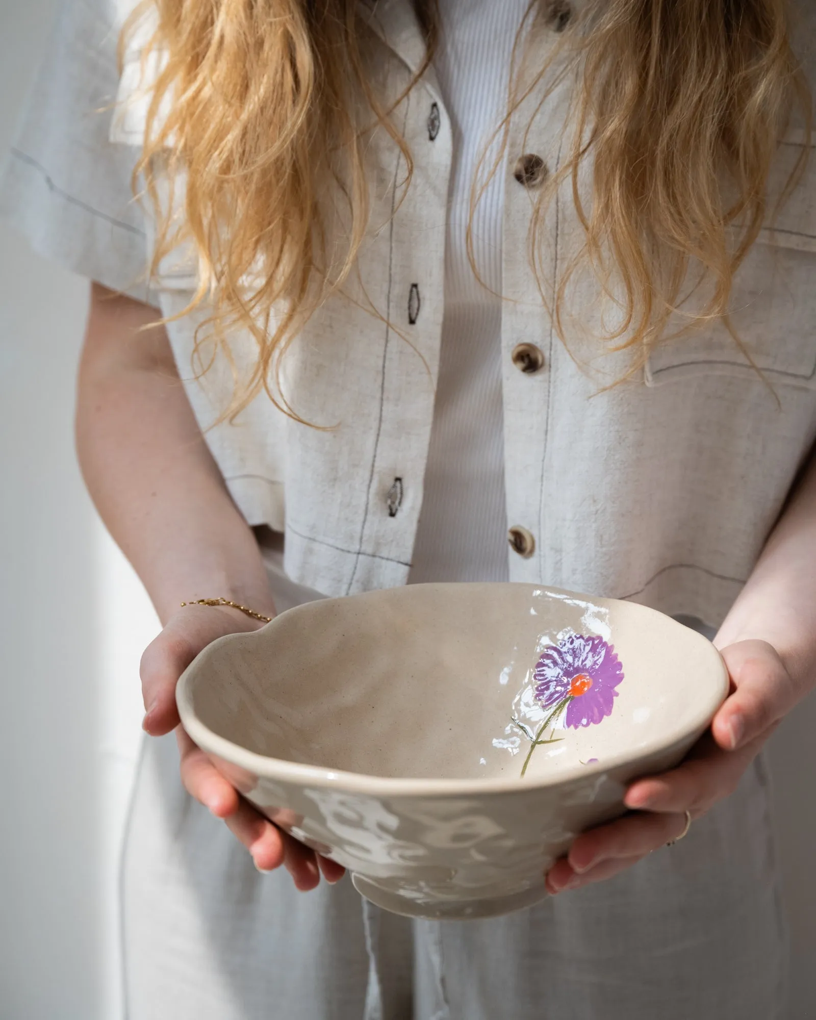 Salad Bowl Flower Purple Stoneware