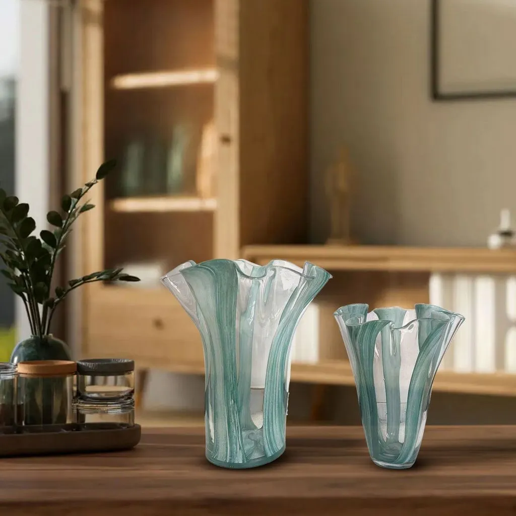 Set of 2 Vases-Handblown Glass-Gift-Housewarming-Shabby Chic-