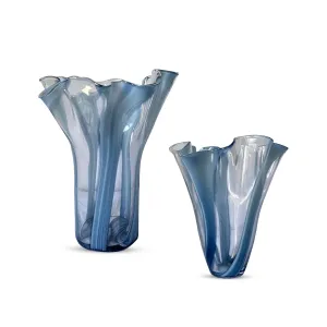 Set of 2 Vases-Handblown Glass-Gift-Housewarming-Shabby Chic-