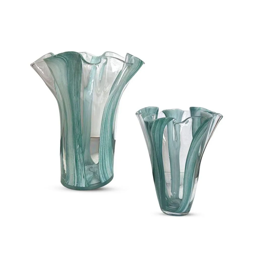 Set of 2 Vases-Handblown Glass-Gift-Housewarming-Shabby Chic-