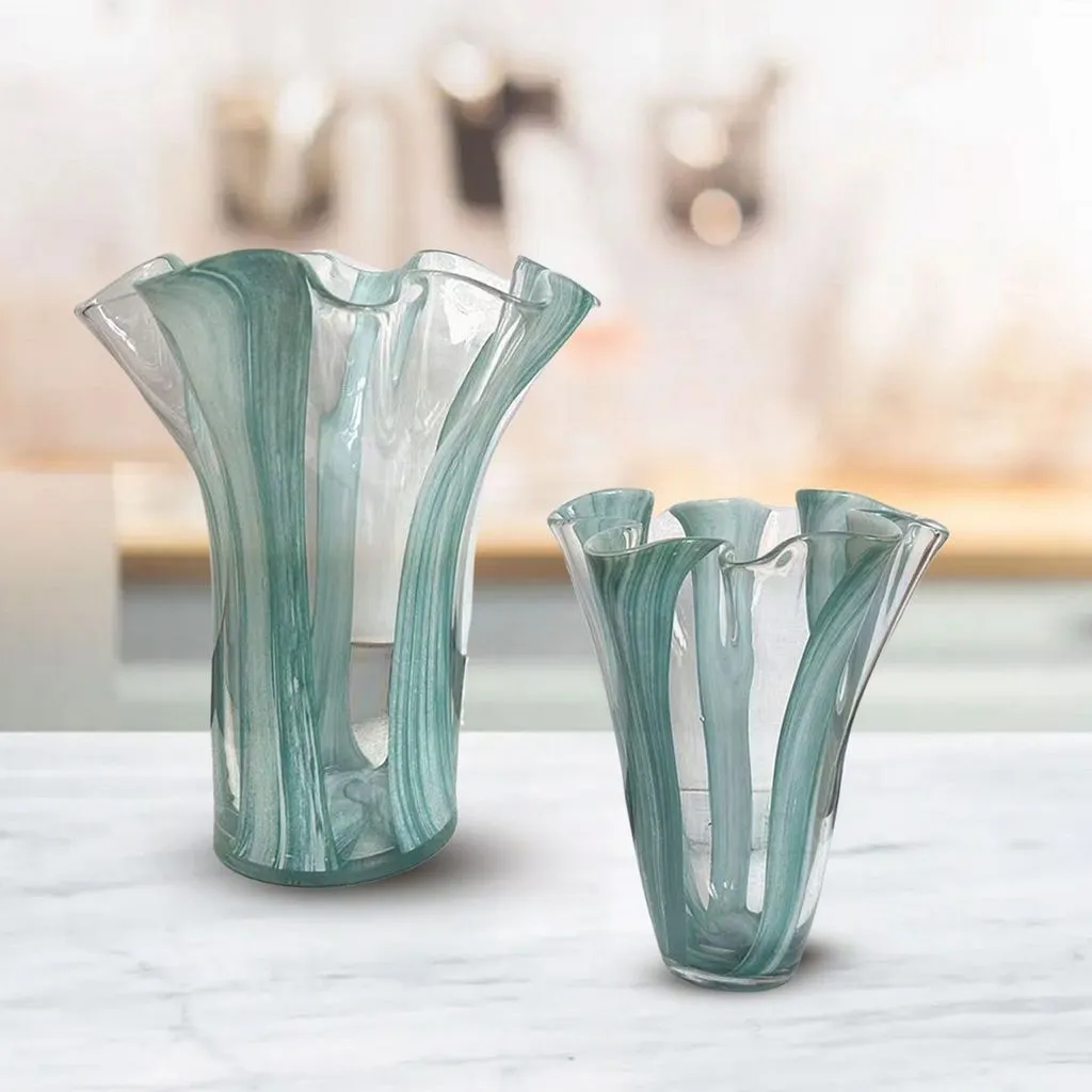 Set of 2 Vases-Handblown Glass-Gift-Housewarming-Shabby Chic-
