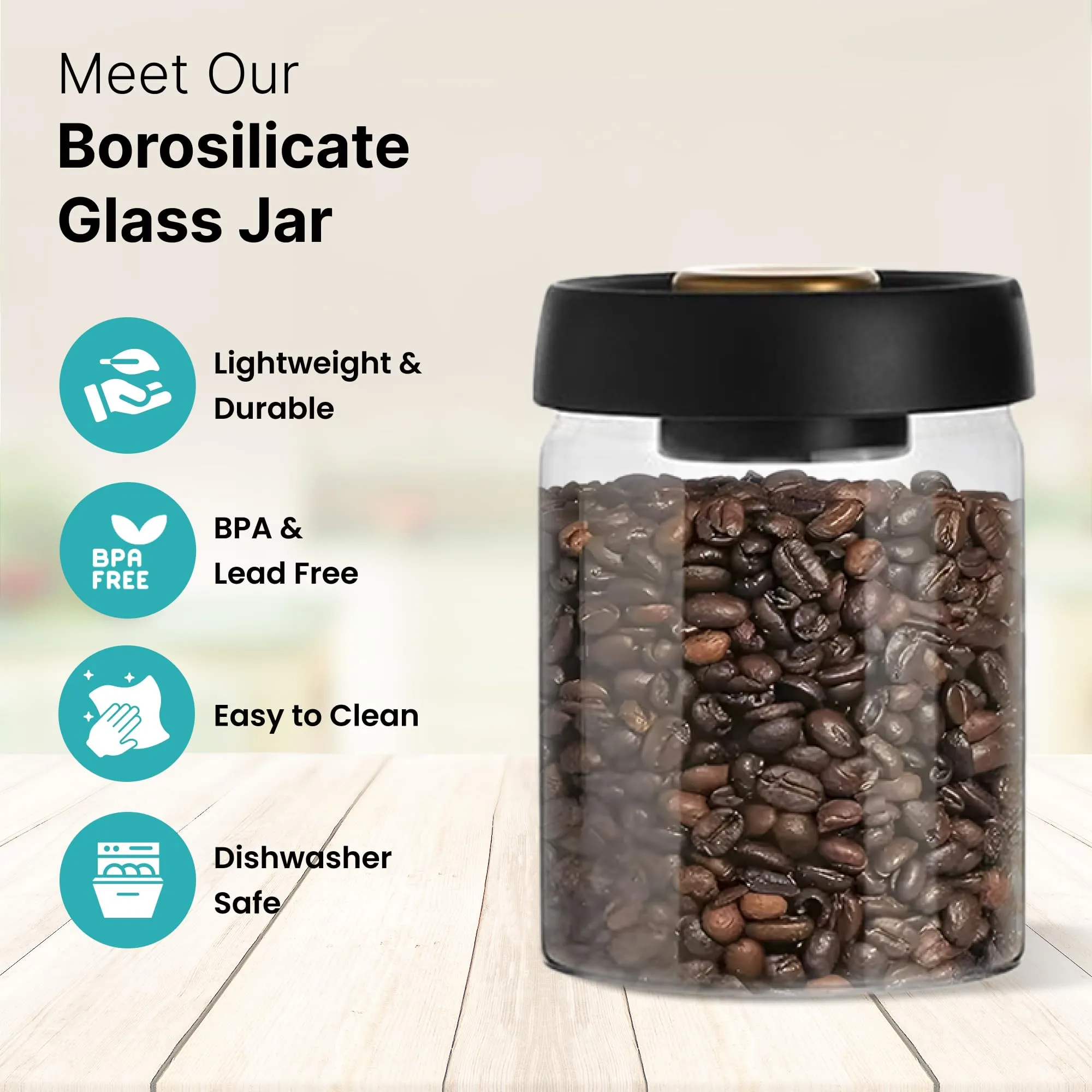 The Better Home Borosilicate Glass Jars for Kitchen Storage with Vacuum Plastic Lids | 900ml | Multipurpose Airtight Jars for Cookies, Snacks, Spices, Dry Fruits, Nuts, Coffee, Sugar |