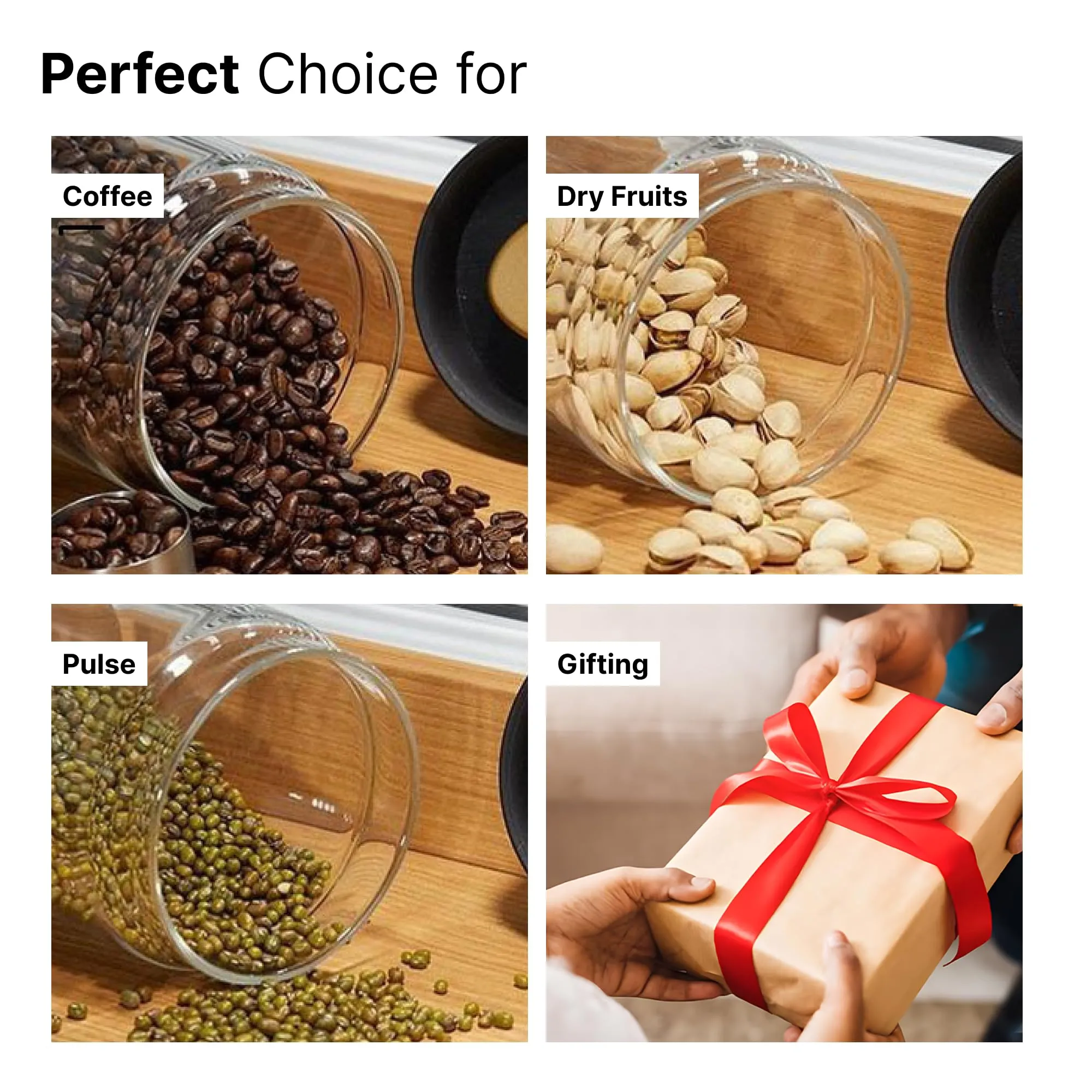The Better Home Borosilicate Glass Jars for Kitchen Storage with Vacuum Plastic Lids | 900ml | Multipurpose Airtight Jars for Cookies, Snacks, Spices, Dry Fruits, Nuts, Coffee, Sugar |