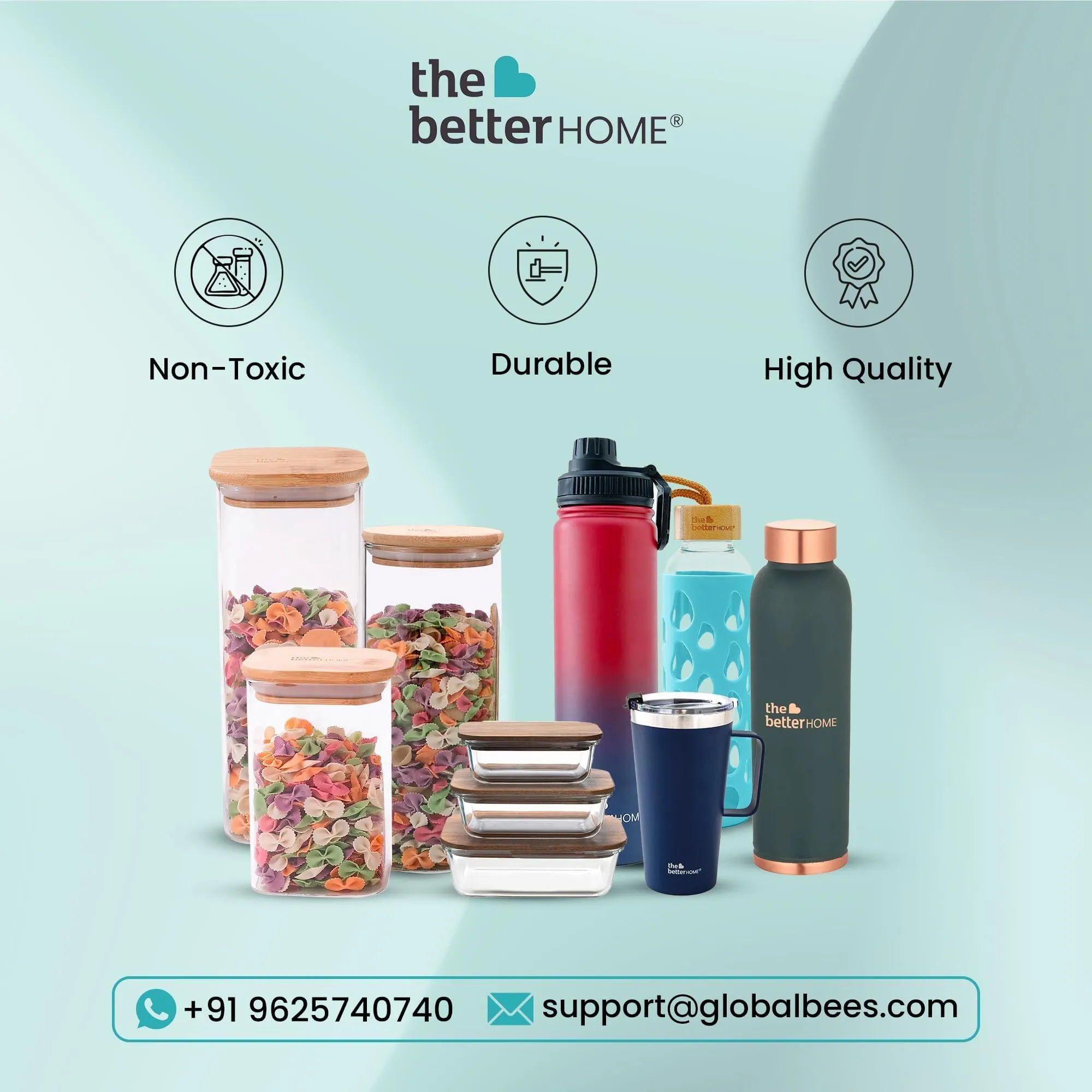 The Better Home Borosilicate Glass Jars for Kitchen Storage with Vacuum Plastic Lids | 900ml | Multipurpose Airtight Jars for Cookies, Snacks, Spices, Dry Fruits, Nuts, Coffee, Sugar |