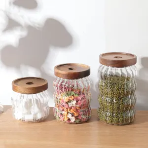 The Better Home Pack of 3 400ml, 620 ml,750 ml Borosilicate Kitchen Containers Set with Acacia Lid | Microwave Safe | Multi-Utility, Leakproof, Airtight Storage Jar For Cookies,Snacks,Tea,Coffee,Sugar