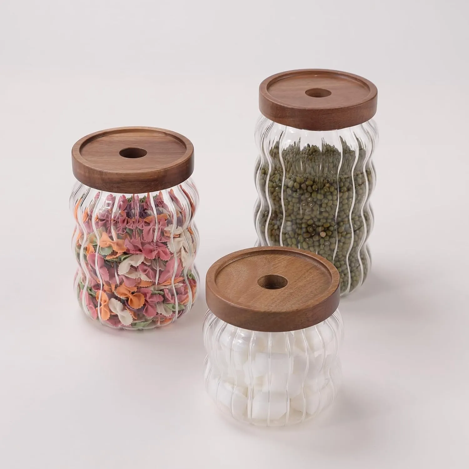 The Better Home Pack of 3 400ml, 620 ml,750 ml Borosilicate Kitchen Containers Set with Acacia Lid | Microwave Safe | Multi-Utility, Leakproof, Airtight Storage Jar For Cookies,Snacks,Tea,Coffee,Sugar