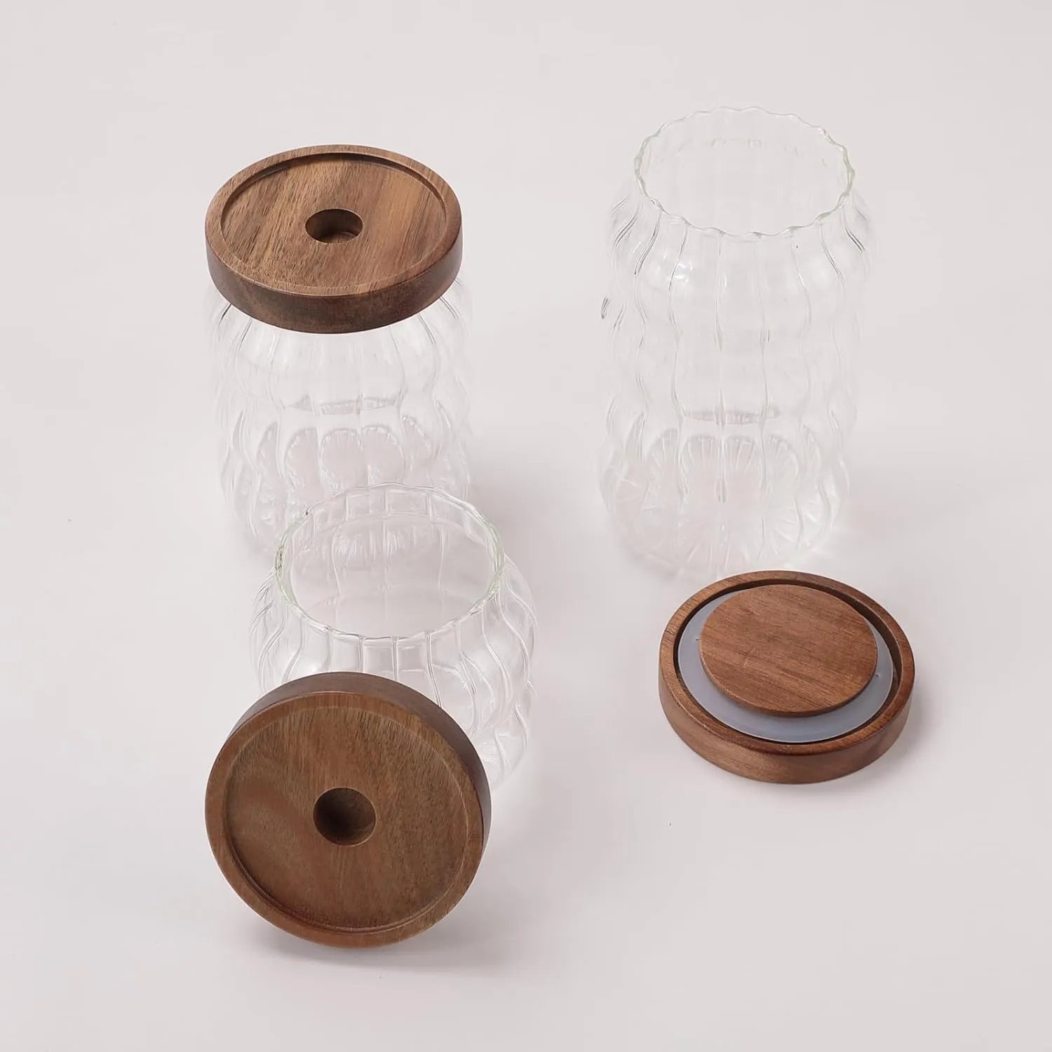The Better Home Pack of 3 400ml, 620 ml,750 ml Borosilicate Kitchen Containers Set with Acacia Lid | Microwave Safe | Multi-Utility, Leakproof, Airtight Storage Jar For Cookies,Snacks,Tea,Coffee,Sugar