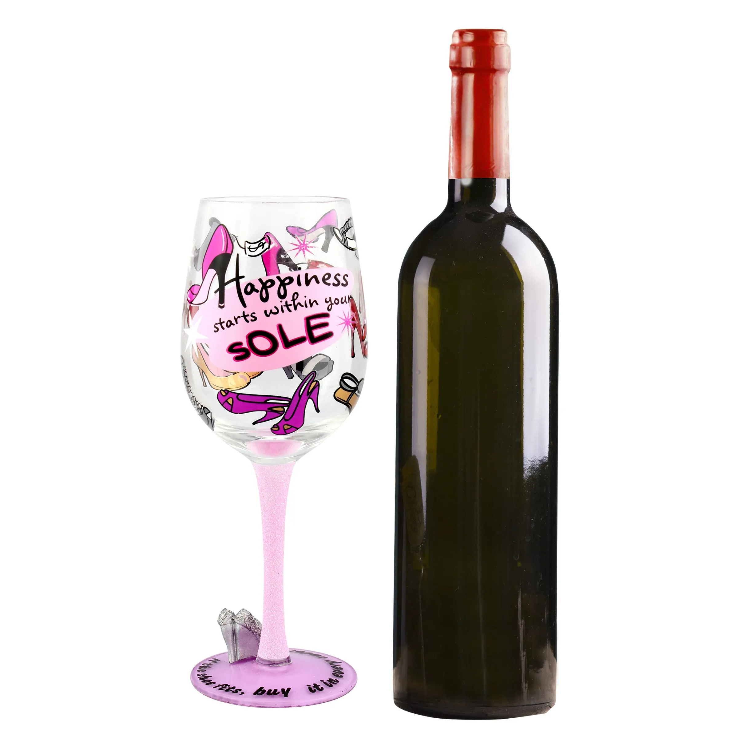 Top Shelf Decorative Happiness Starts Within Your Sole Wine Glass (WS)