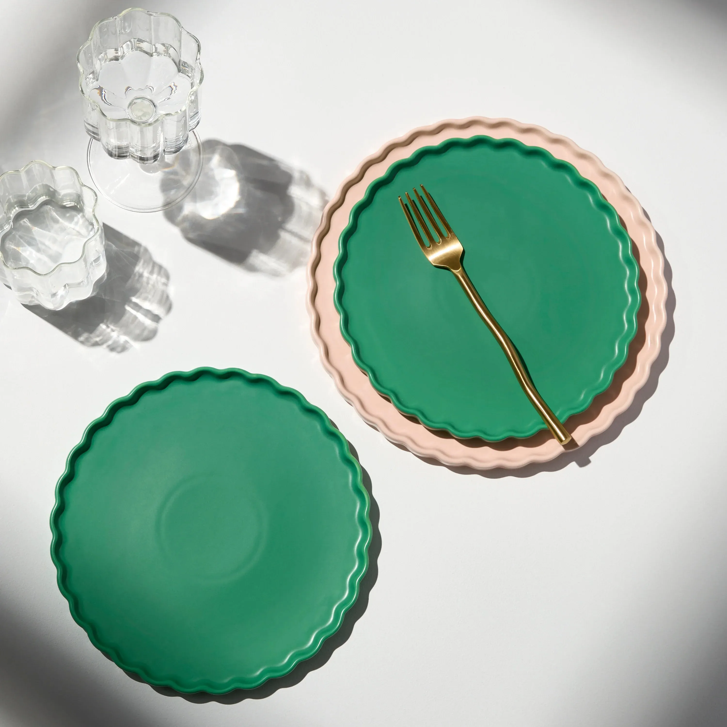 TWO X WAVE SIDE PLATES | Forest Green