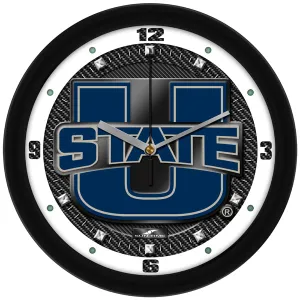 Utah State Aggies Wall Clock - Carbon Fiber Textured