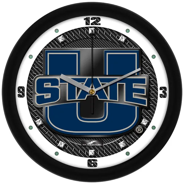 Utah State Aggies Wall Clock - Carbon Fiber Textured