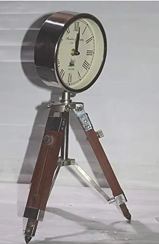 Vintage Craftland || Super Instruments Table Clock Wooden Table Clock with Adjustable Tripod Stand Heavy Quality Table & Floor Standing Roman Number Clock
