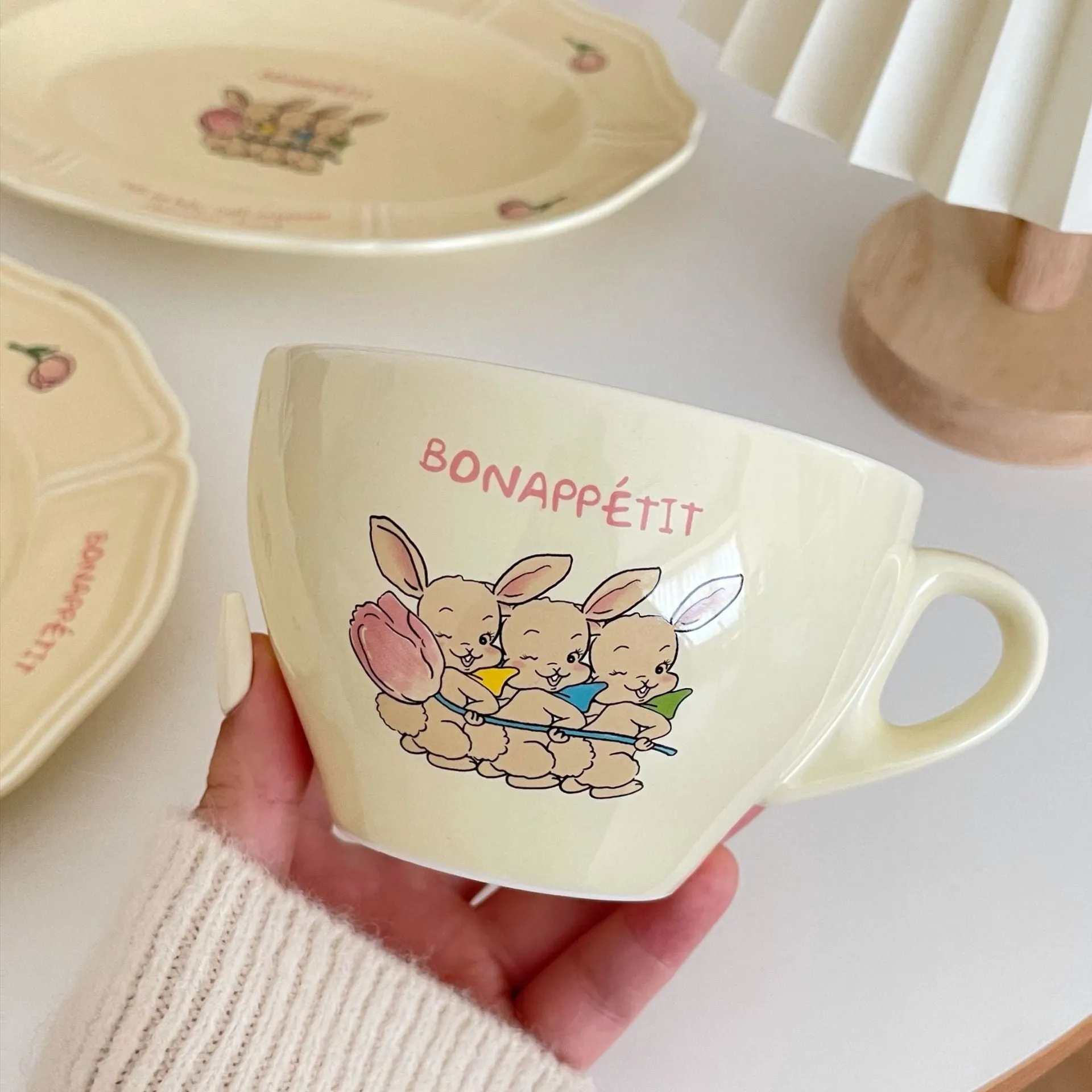 Vintage French Three Rabbit Ceramic Oval Plate