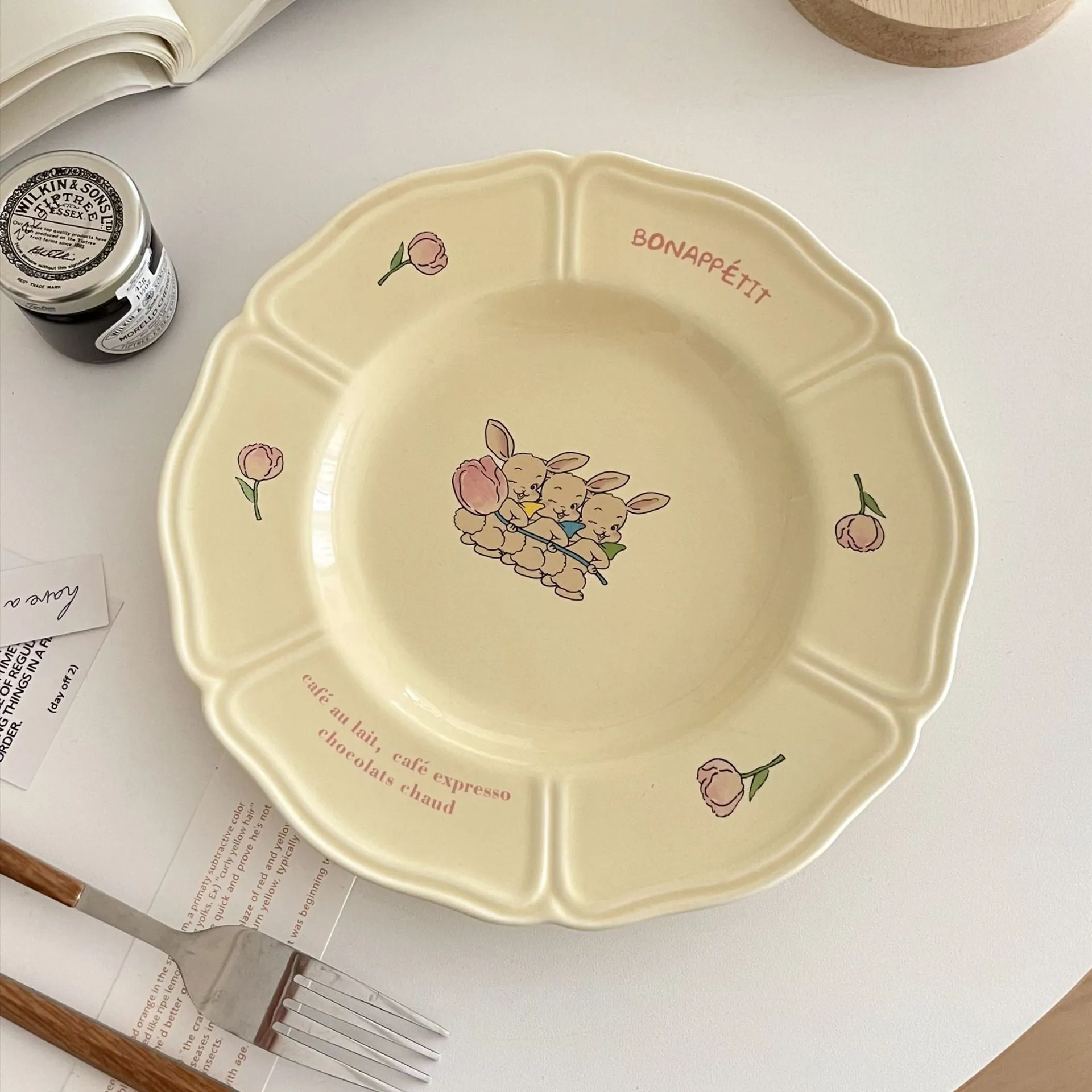 Vintage French Three Rabbit Ceramic Oval Plate