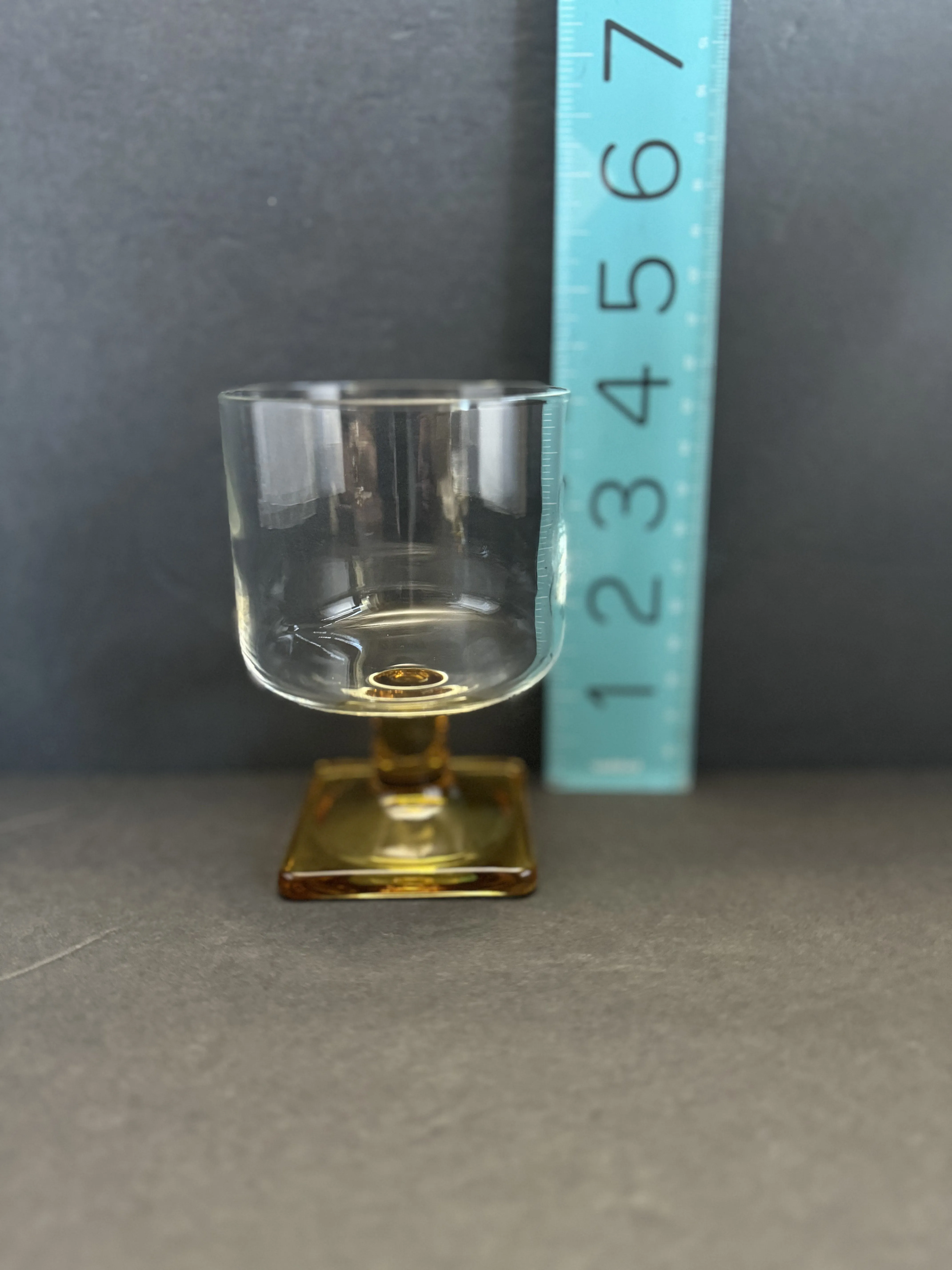 Vintage Nordic Topaz Golden Yellow Square Base Wine Glasses by Federal Glass