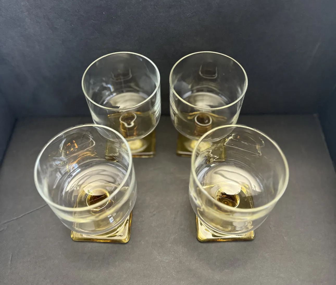 Vintage Nordic Topaz Golden Yellow Square Base Wine Glasses by Federal Glass