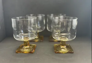 Vintage Nordic Topaz Golden Yellow Square Base Wine Glasses by Federal Glass