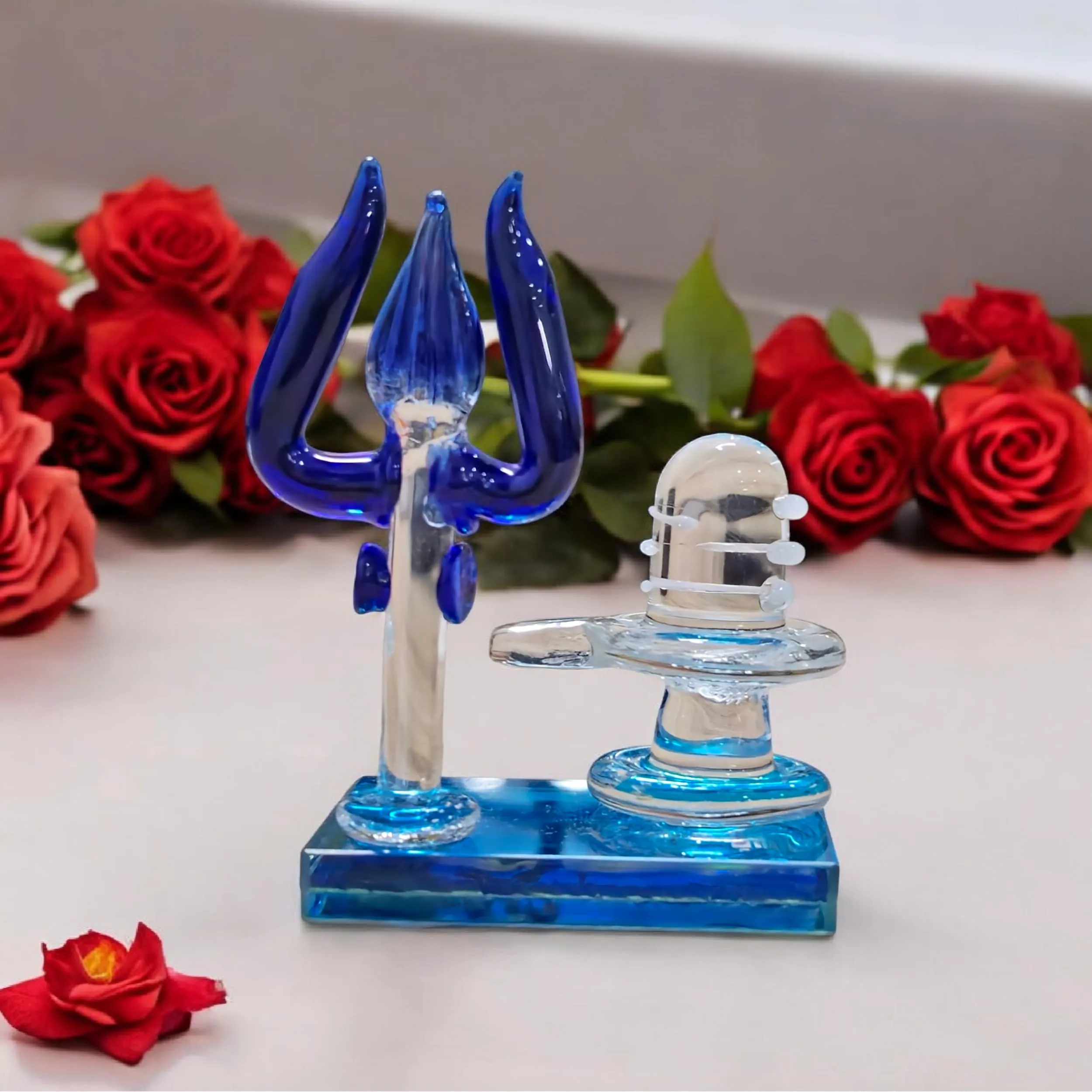 VOIDROP Crystal Glass Energized Shivling with Vasuki and Trishul for Home, Office, Car Desk or Gifting