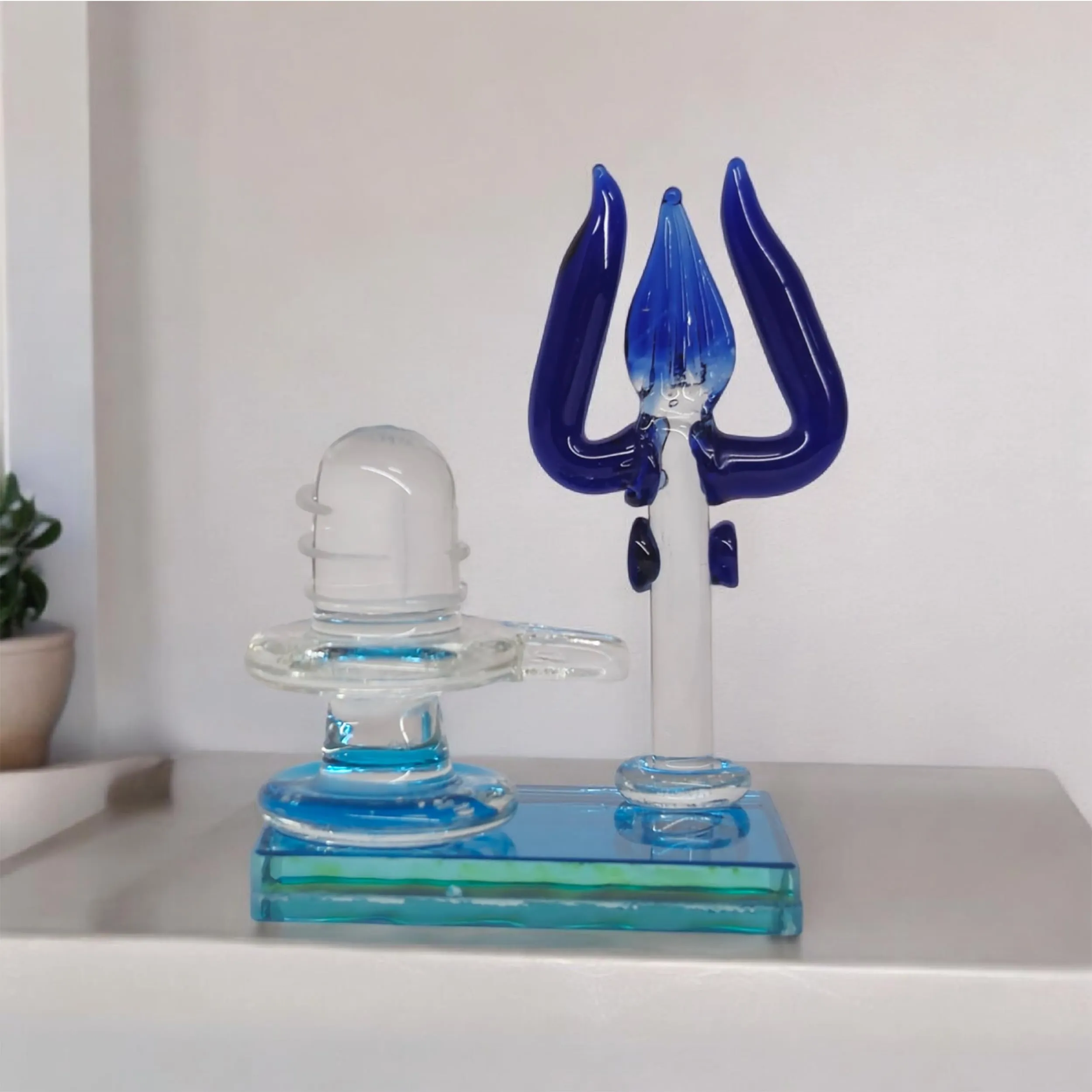VOIDROP Crystal Glass Energized Shivling with Vasuki and Trishul for Home, Office, Car Desk or Gifting