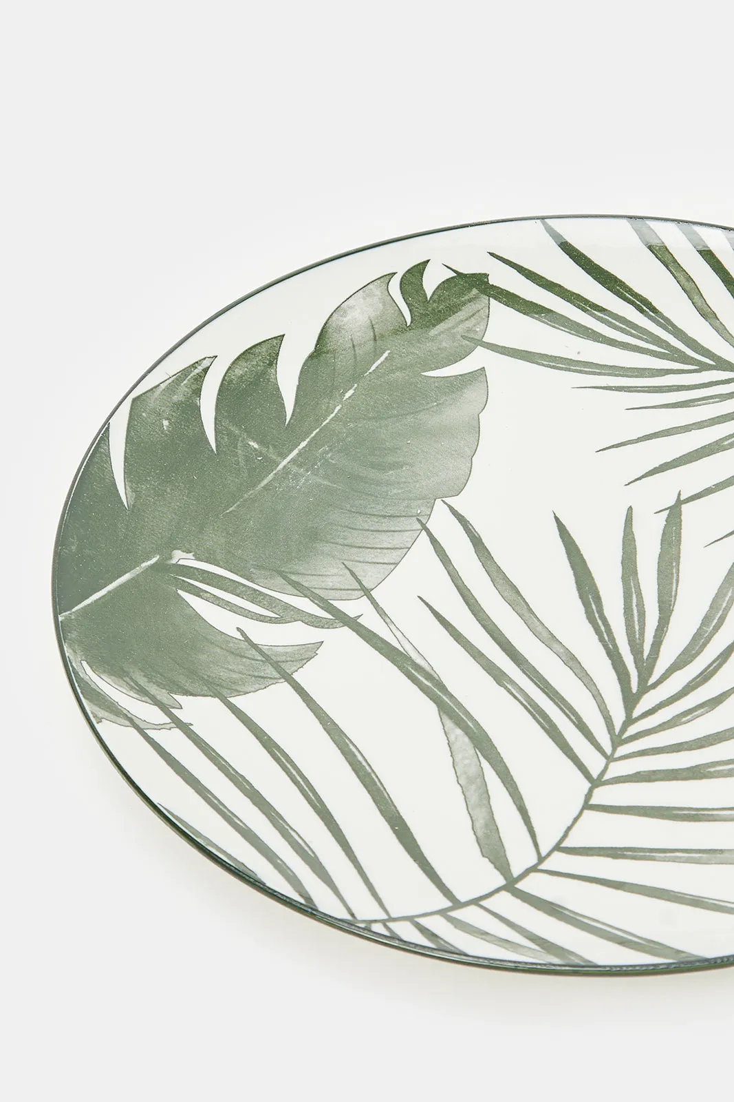 White And Green Printed Dinner Set (16 Piece)