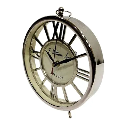 William Sons ESTD 1720 Desk Clock, Table Clock, with Roman Numbers Brass Dial Décor