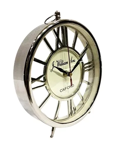William Sons ESTD 1720 Desk Clock, Table Clock, with Roman Numbers Brass Dial Décor