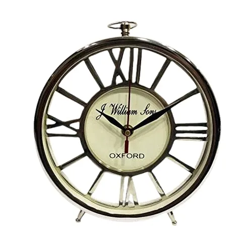 William Sons ESTD 1720 Desk Clock, Table Clock, with Roman Numbers Brass Dial Décor
