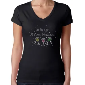 Womens T-Shirt Bling Black Fitted Tee At my Age I Need Glasses