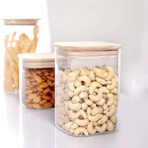 Woody Qube Borosilicate Glass Storage Jar, 600ml